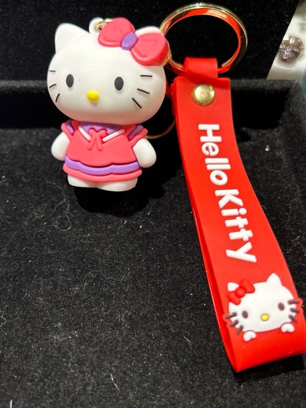 Hello Kitty Pink & Red Rubber Keychain Charm
